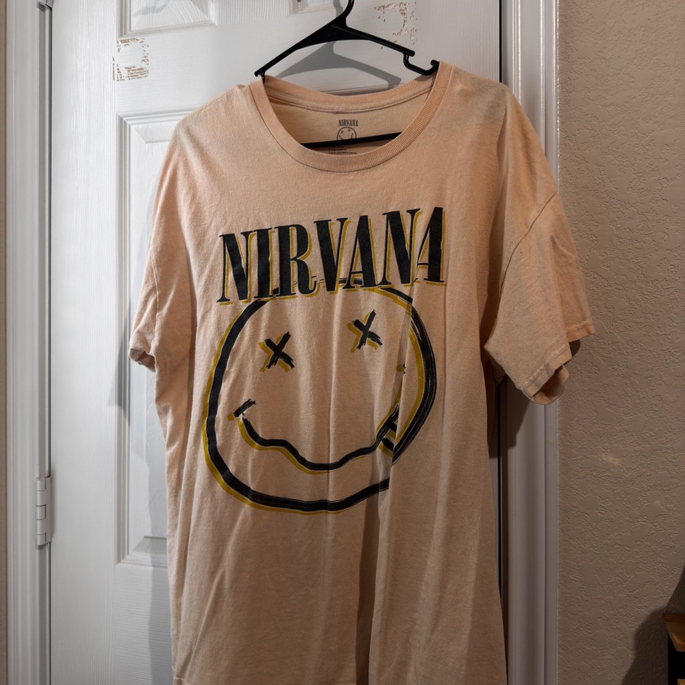 NIRVANA Beige Tee with Black Smiley